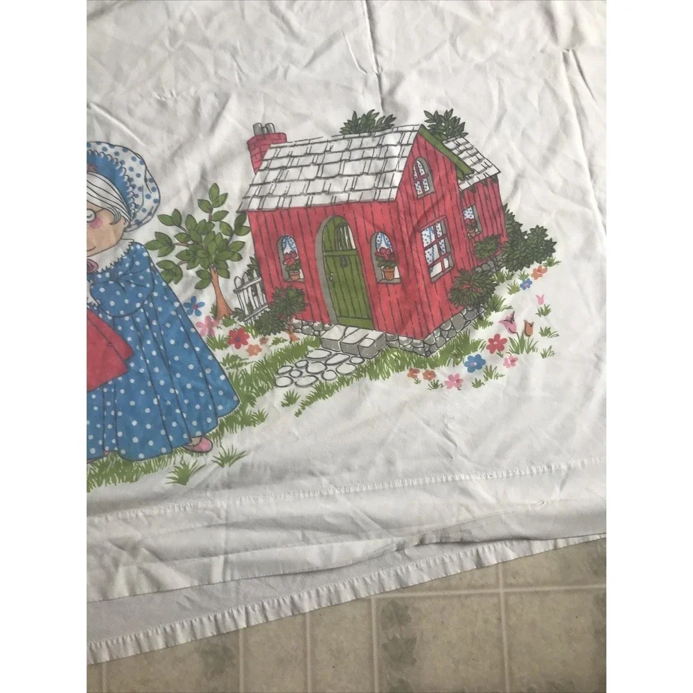 Vintage‎ Perma Prest Little Red Riding Hood Wolf Grandma Full Flat Sheet Sears